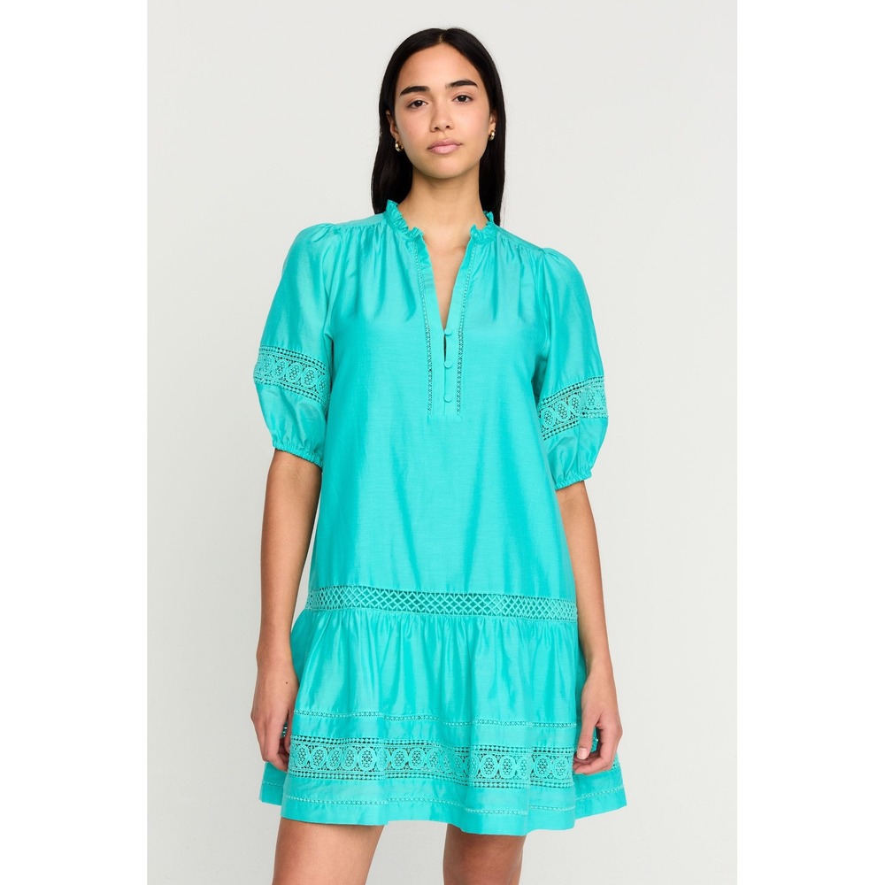 Marie Oliver Mini Dress Ruby Lace Trim Cotton Silk Ruffle Tiered Atlantis XL